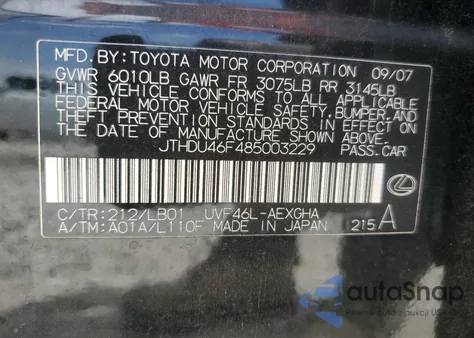 2008 Lexus Ls 600Hl z USA, uszkodzony, nr VIN JTHDU46F485003229